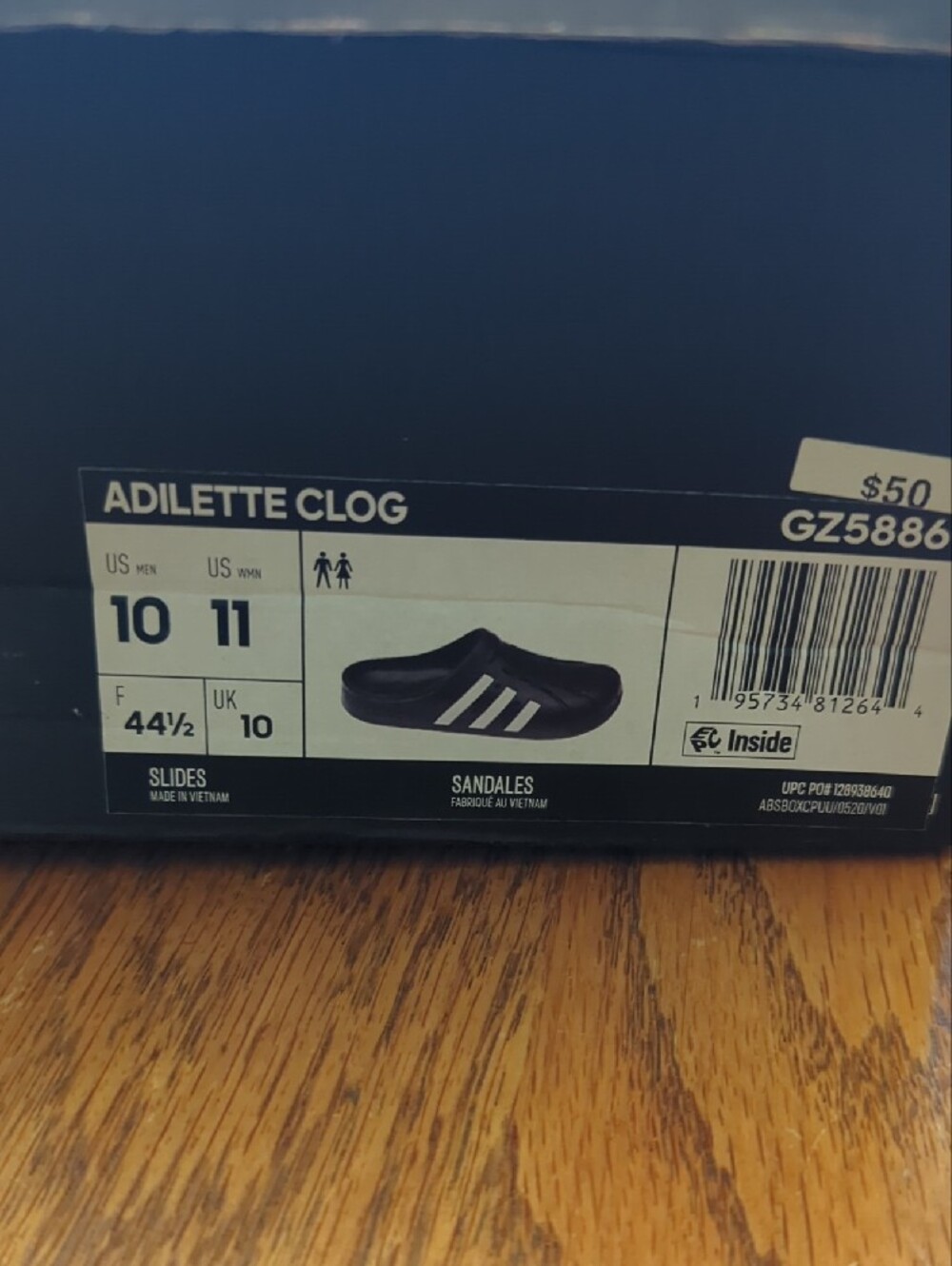 adidas Black Adilette Clog Slip-On Sandals with White Stripes - Picture 6 of 8